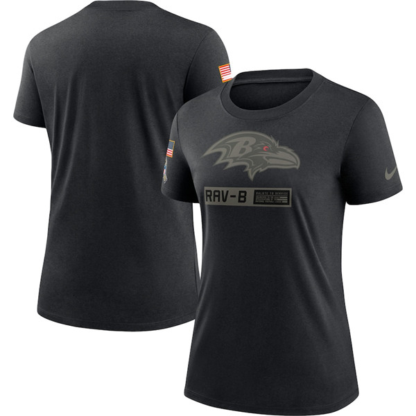 Women's Baltimore Ravens Black NFL 2020 Salute To Service Performance T-Shirt (Run Small)